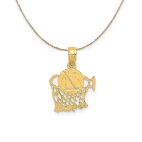 14k Yellow Gold Small Basketball in Net Necklace