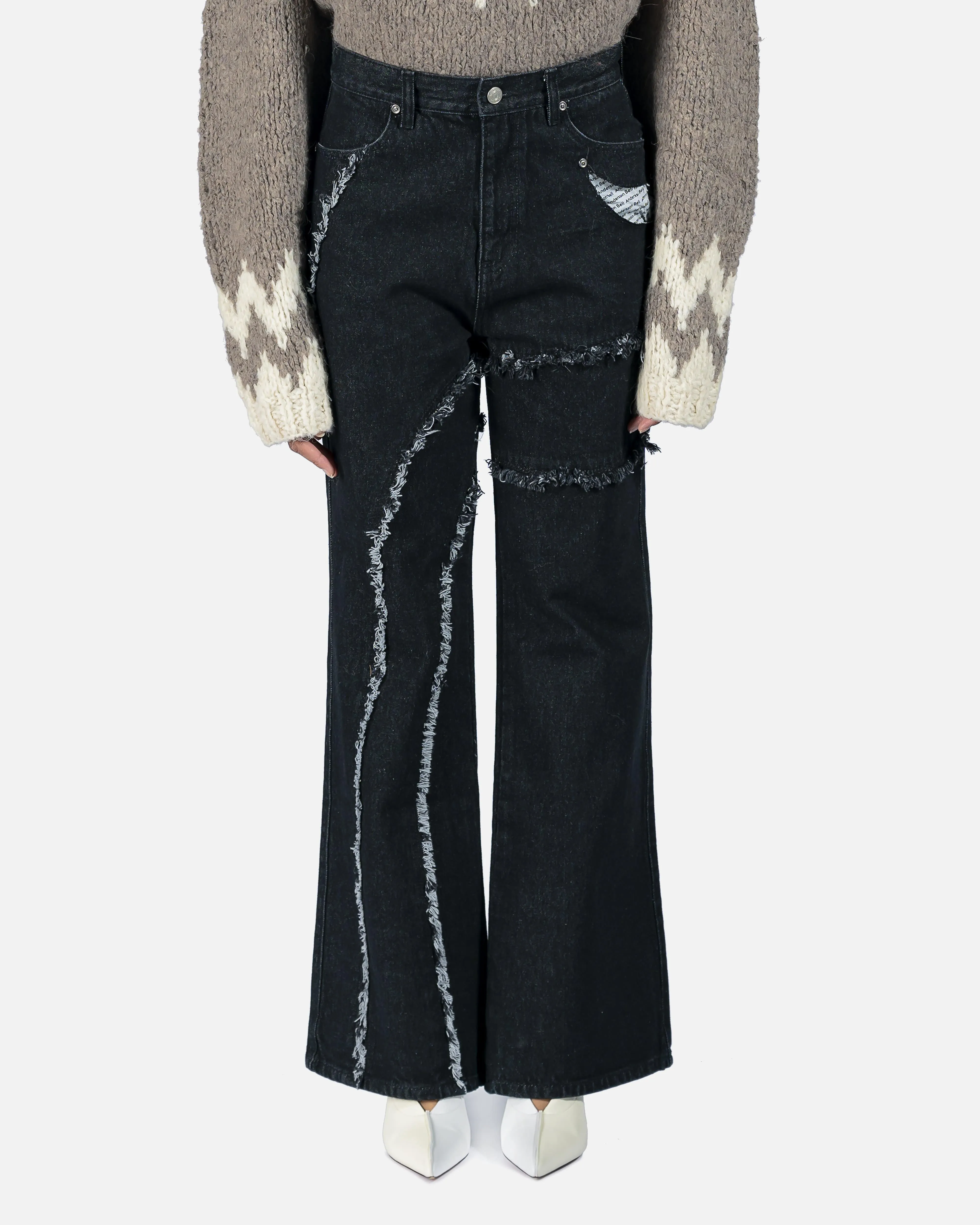 Andersson Bell Karis Rough Line Raw Cut Jeans in Black