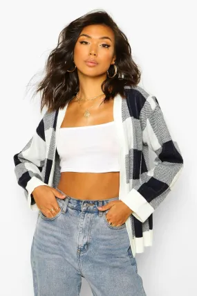 Check Knitted Cardigan