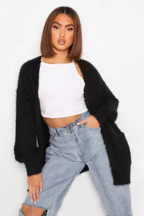 Fluffy Knit Edge To Edge Midi Cardigan