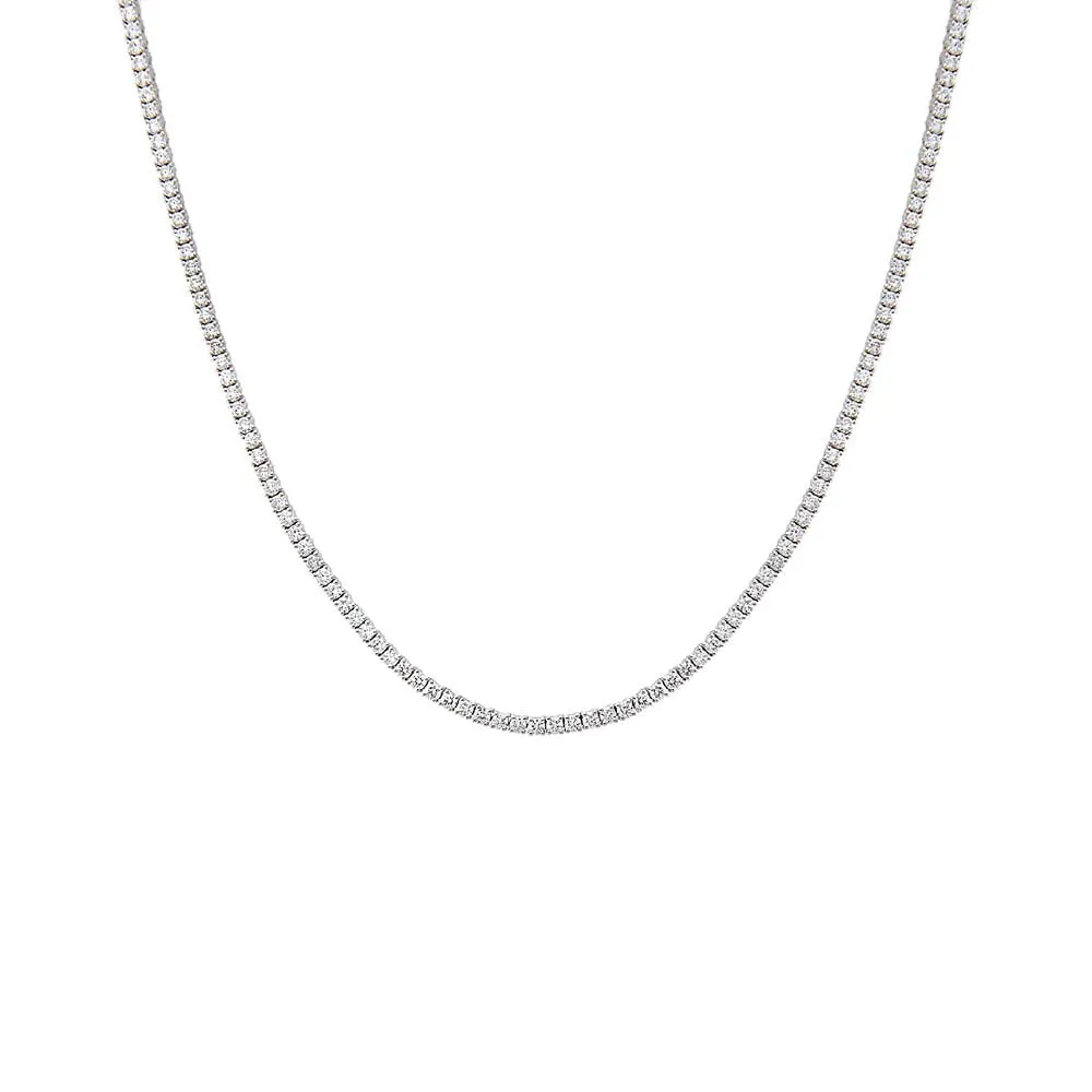 Four Prong Tennis Necklace | 5 Carat Diamonds | 14K White Gold