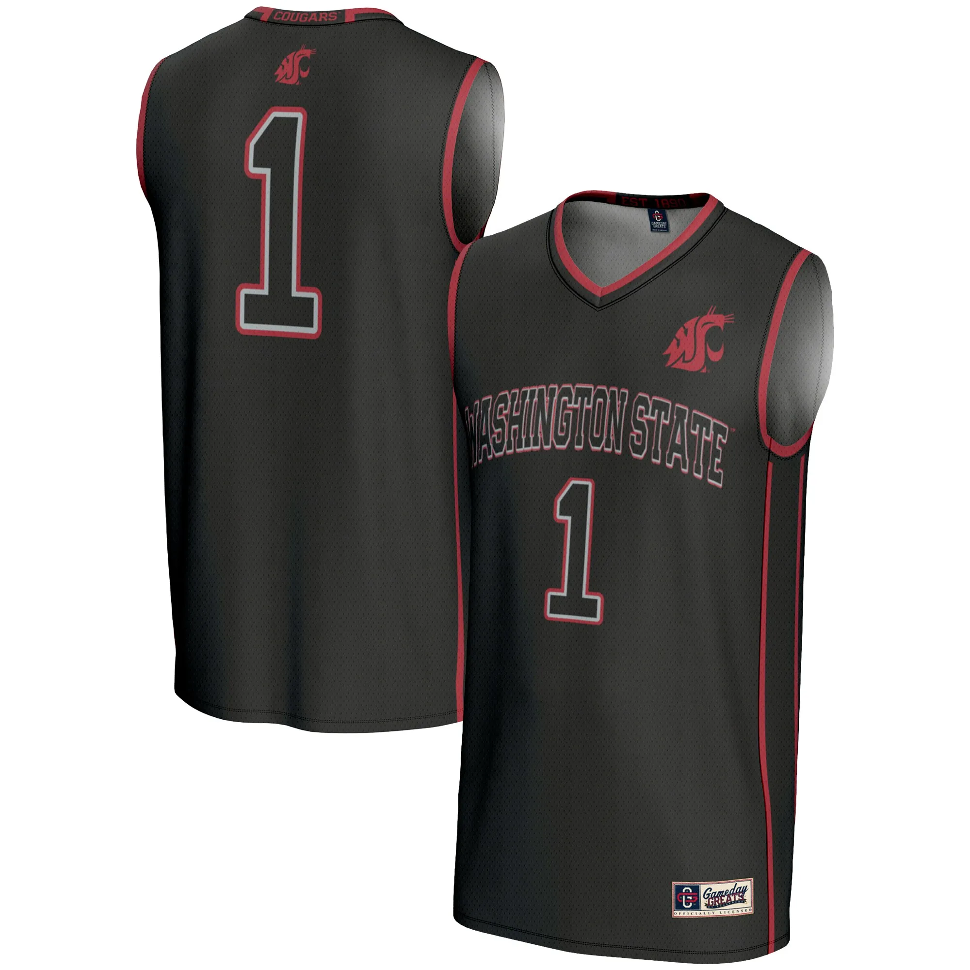 GameDay Greats #1  Washington State Cougars Black  Lightweight Basketball Jersey