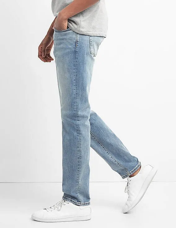 GAP Men Blue Washwell Jeans In Slim Fit With GapFlex