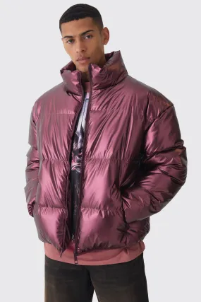 Metallic Funnel Neck Puffer In Wine