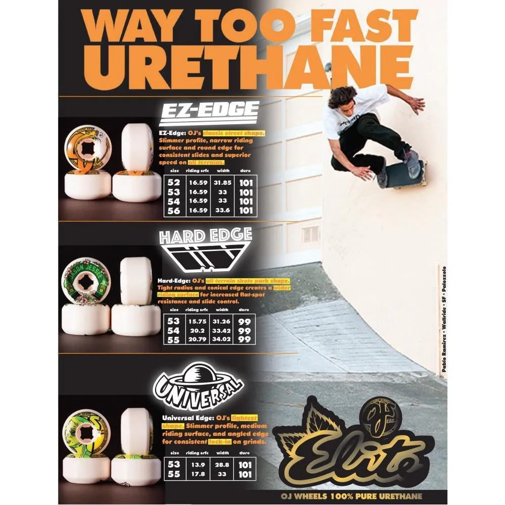 OJ Skateboard Wheels Team Line Hardline 99a White 53mm