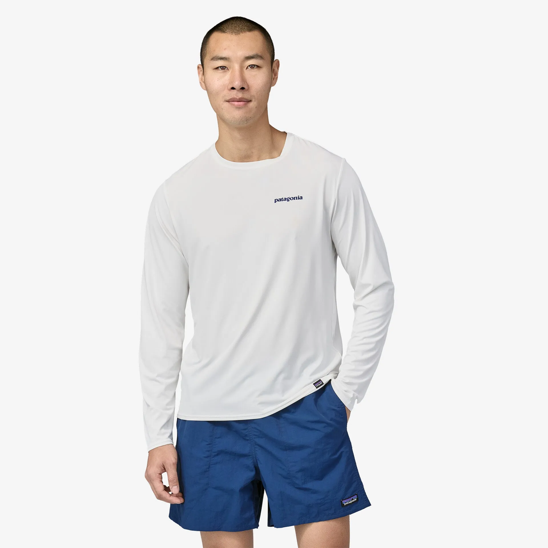 Patagonia Men's Capilene Cool Daily Graphic L/S T-Shirt - Boardshort Logo: White