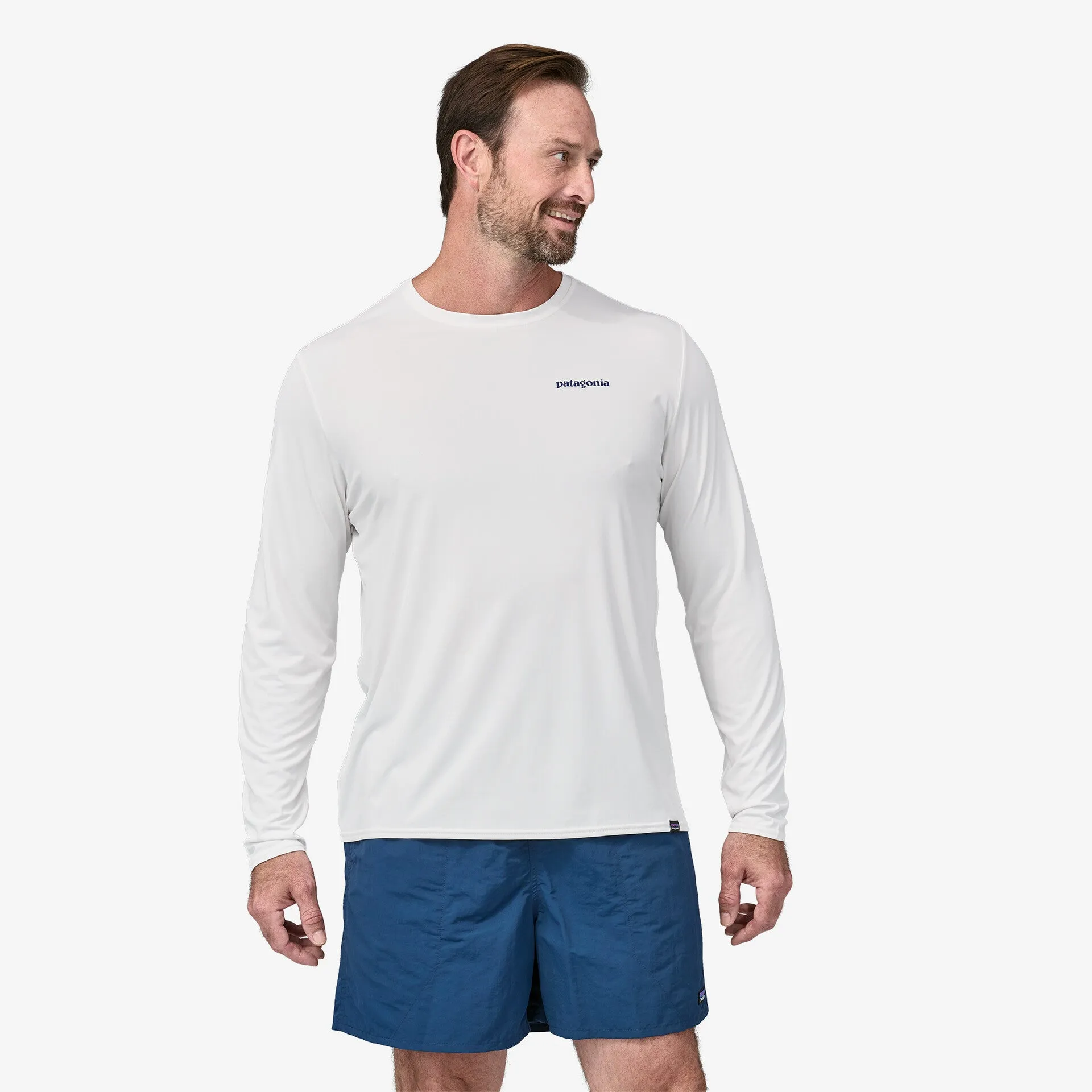 Patagonia Men's Capilene Cool Daily Graphic L/S T-Shirt - Boardshort Logo: White