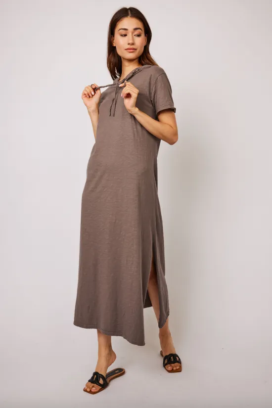 Pistache, Slub Long Hoodie Dress w/ Slit Sides  