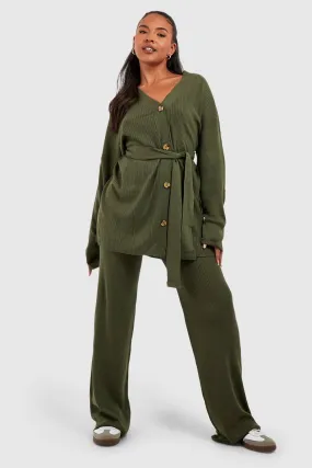 Plus Knitted Cardigan & Wide Leg Co-ord
