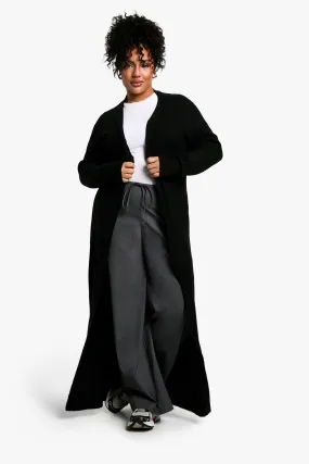 Plus Soft Rib Knit Longlie Maxi Edge To Edge Cardigan