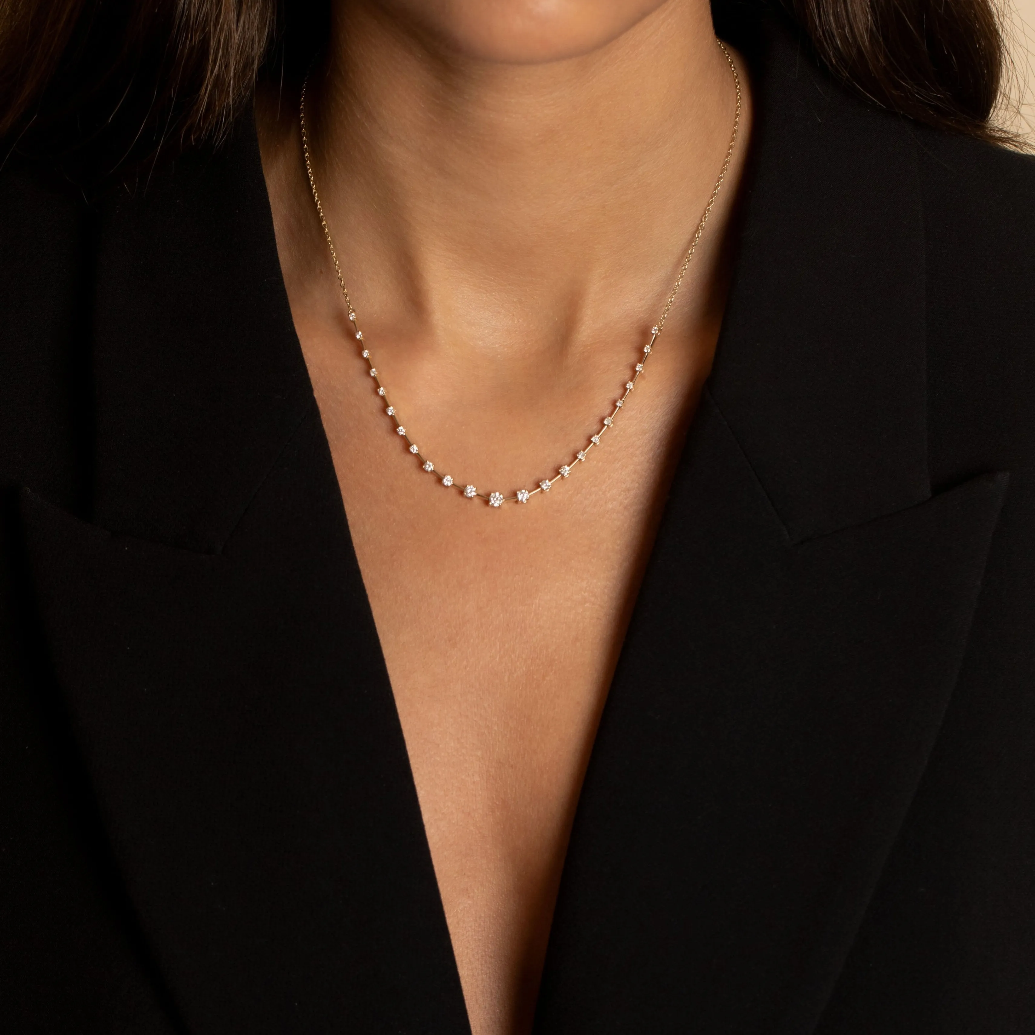 Scattered Stones X Bar Half Tennis Necklace | 1 Carat Diamonds | 14K Gold Plated