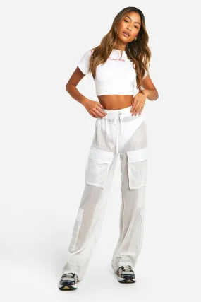 Sheer Metallic Straight Leg Cargo Pants