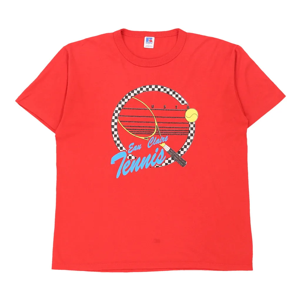 Single Stitch Eau Claire Tennis.  Russell Athletic Graphic T-Shirt - Large Red Cotton