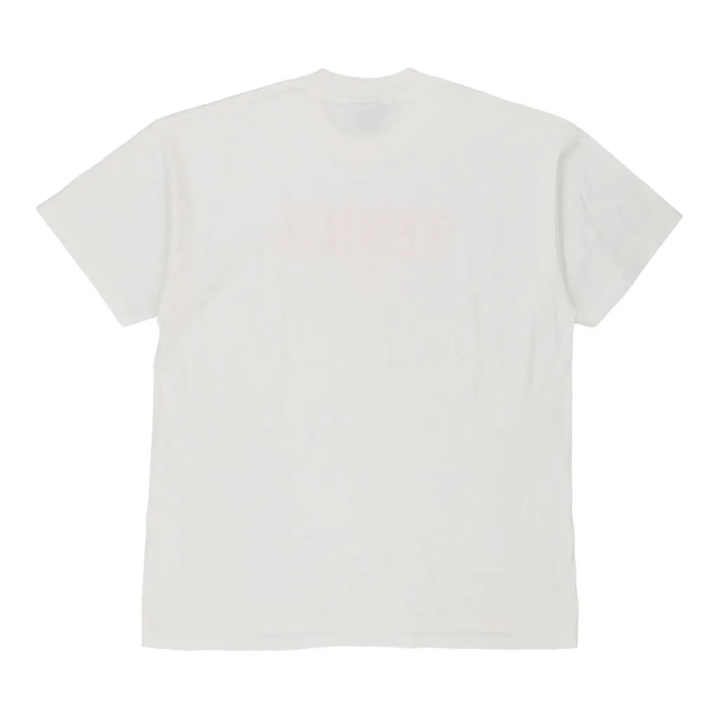 Single Stitch Tennis. Oneita Graphic T-Shirt - XL White Cotton