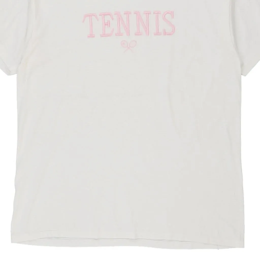 Single Stitch Tennis. Oneita Graphic T-Shirt - XL White Cotton