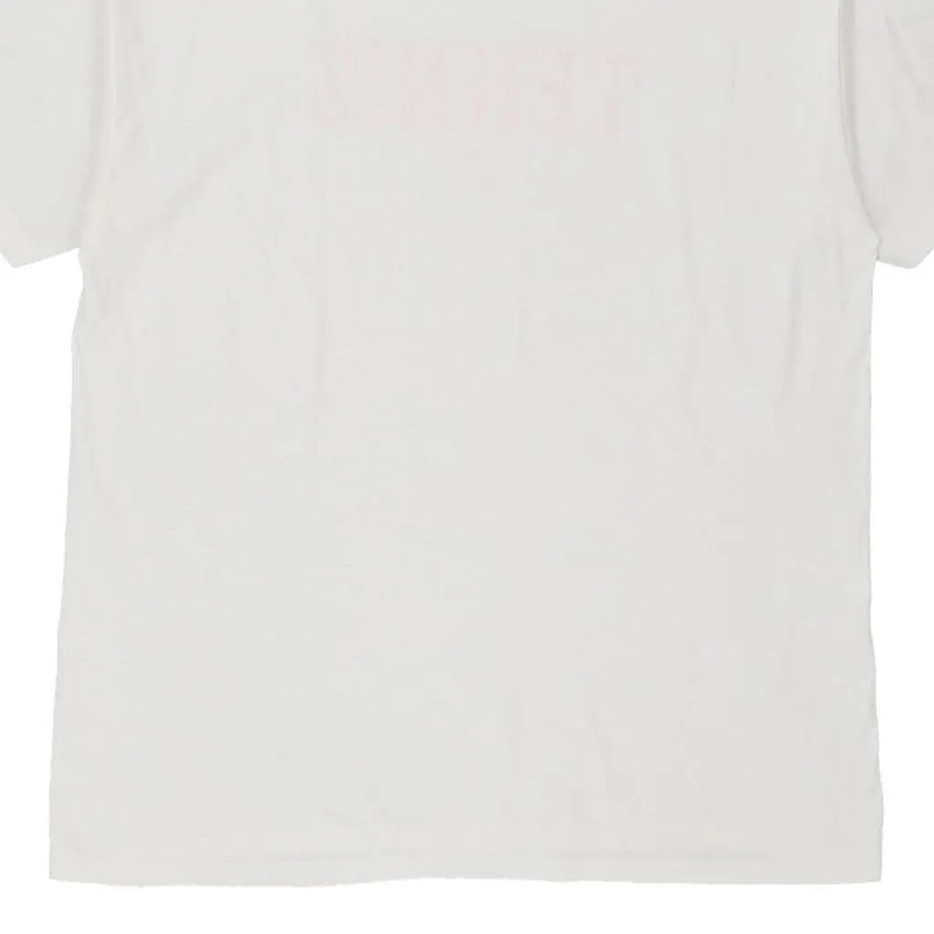 Single Stitch Tennis. Oneita Graphic T-Shirt - XL White Cotton