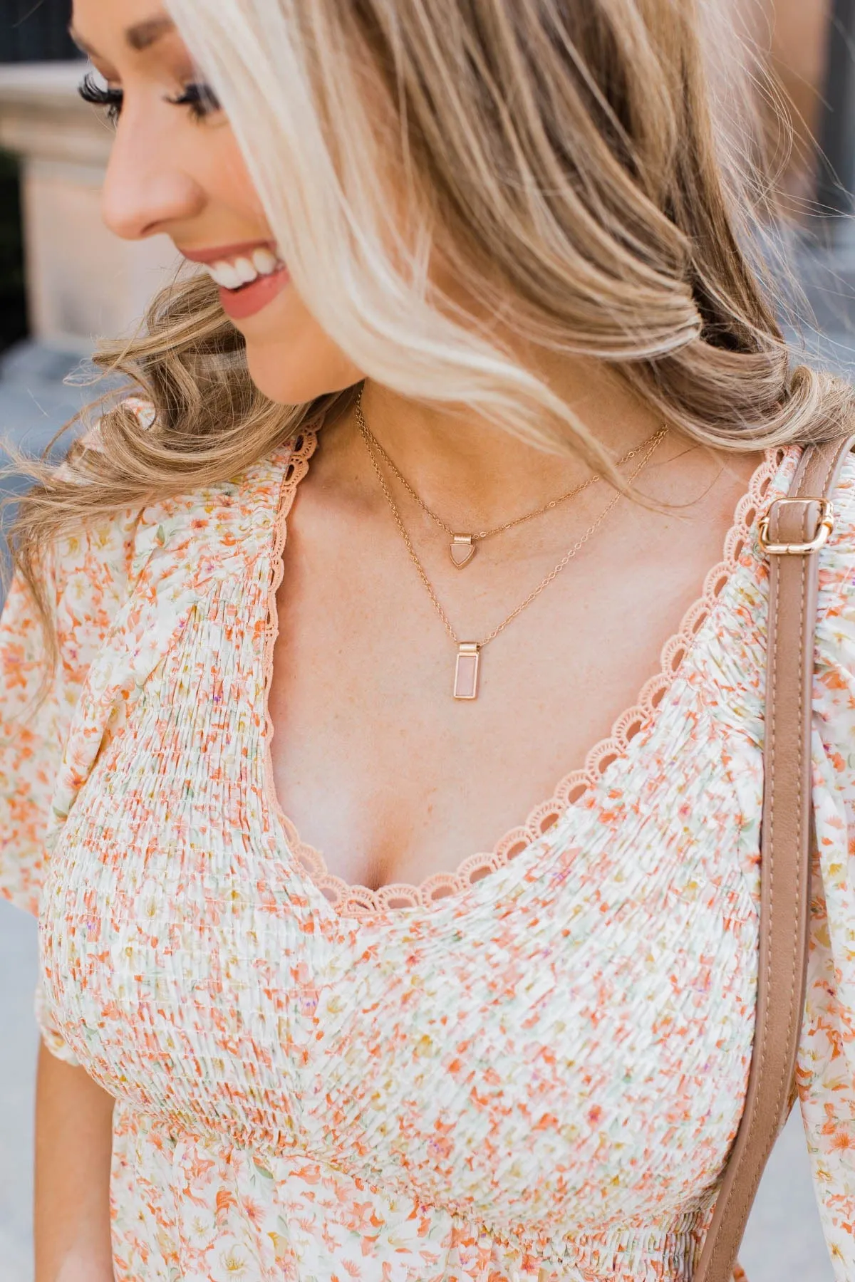 Unmistakable Grace 2 Tiered Necklace- Pink Marble & Gold