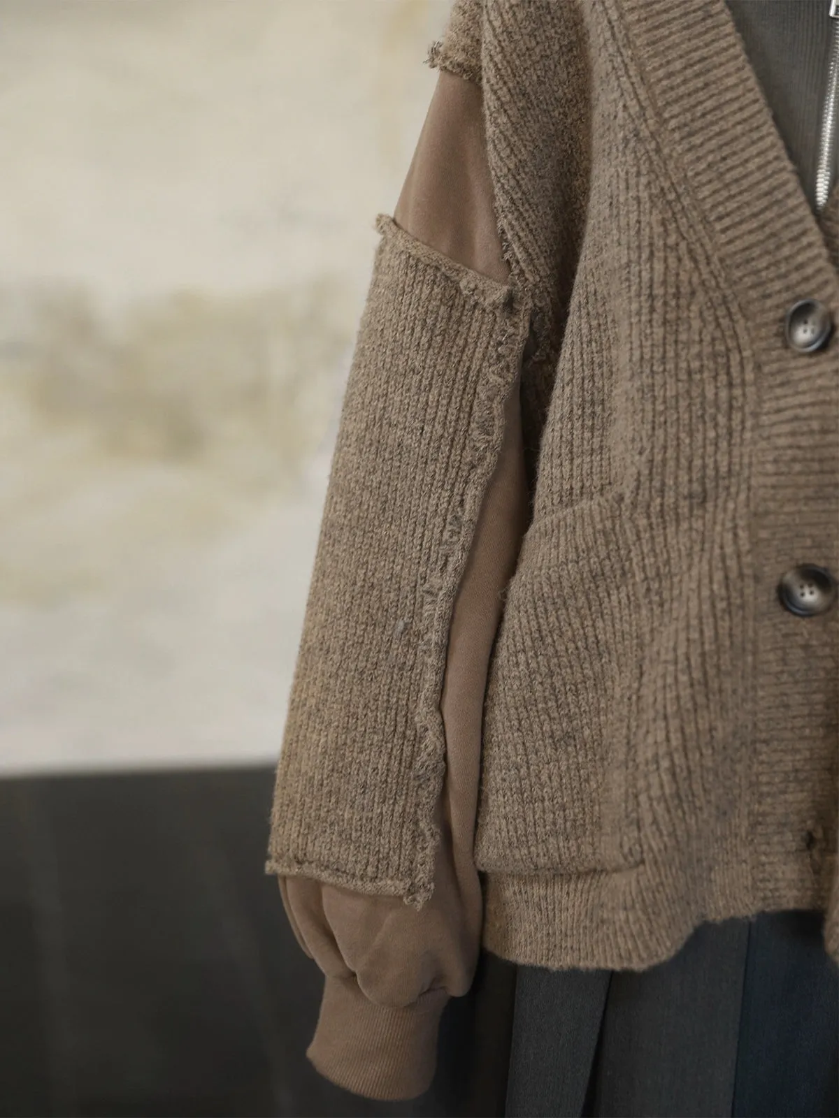 V-Neck Patchwork Knitted Cardigan